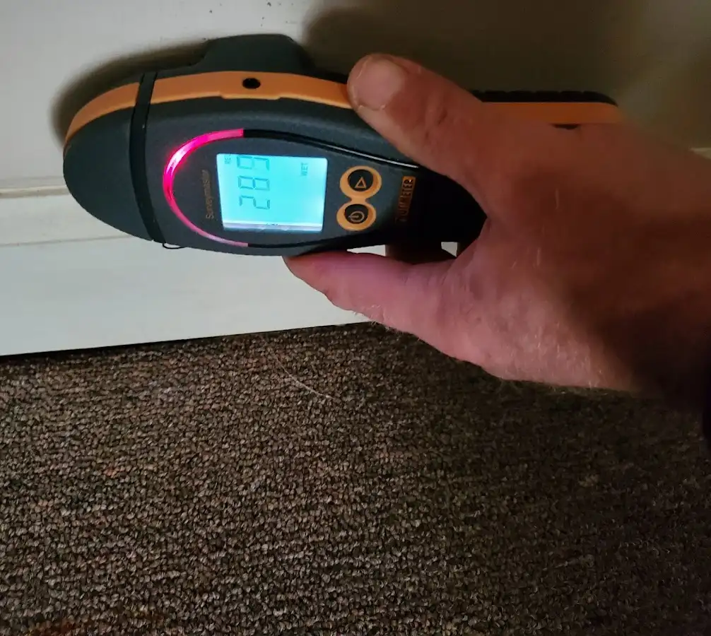 Moisture detection at baseboard during Burst Pipe Cleanup in Carney