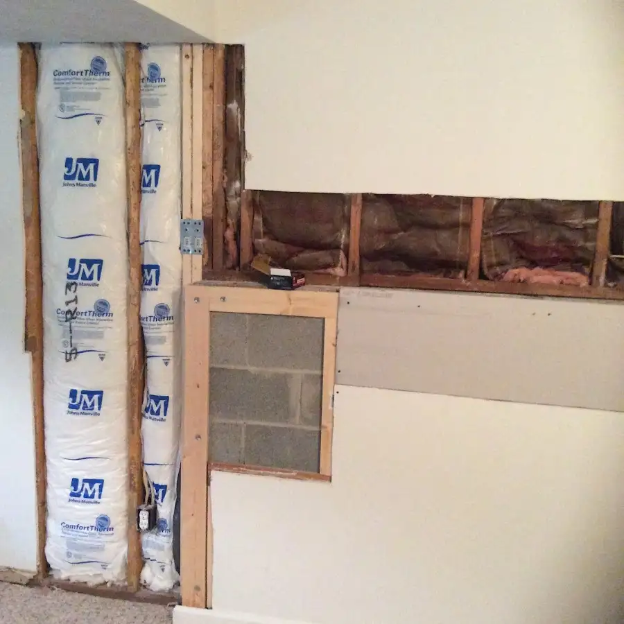 Wall insulation replacement during Basement Flood Cleanup in Carney